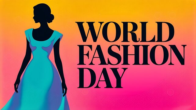 World fashion day vector illustration featuring elegant woman silhouette in blue dress silhouette clothing