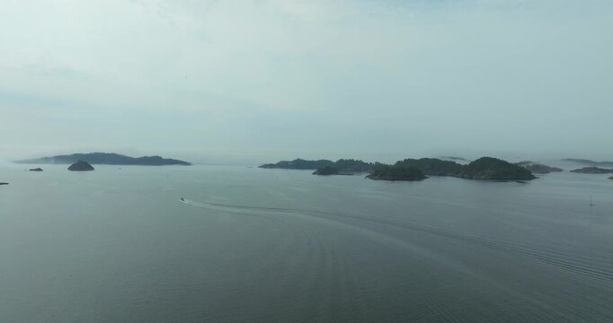 Aerial view of islands and boats in H&oslash;llen Norway