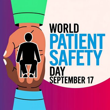 World patient safety day concept vector illustration graphic banner featuring healthcare hands and patient symbol