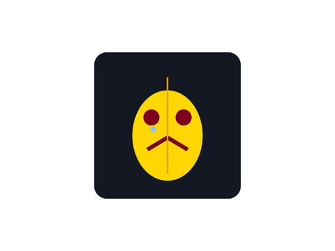 Minimalist yellow oval face icon with a single tear on a dark square background for digital interface design usage
