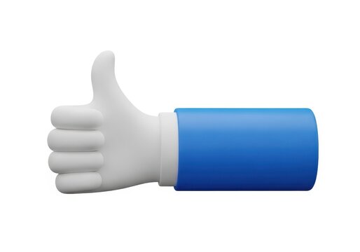 3d render of a hand gesture showing a thumbs up sign with a blue sleeve cuff