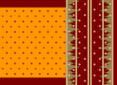 Traditional Indian Saree Layout with Ethnic Decorative Patterns and Ornate Galo Pallav Border Textile Print