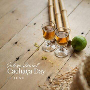 International cachaca day traditional brazilian alcoholic drink glasses served on wooden table with lime and sugar