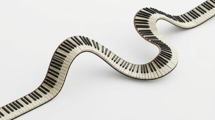 Fototapeta premium Abstract Surreal Wavy Piano Keyboard Flowing Like a Ribbon on White Background - Conceptual Music and Creativity Illustration