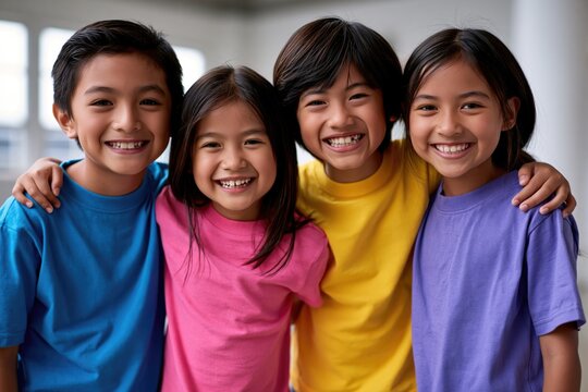 Joyful Portrait of Children Embracing in Natural Light
