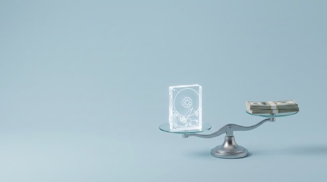 Data is Priceless: Hard Drive Outweighs Cash on Scale, Business Concept