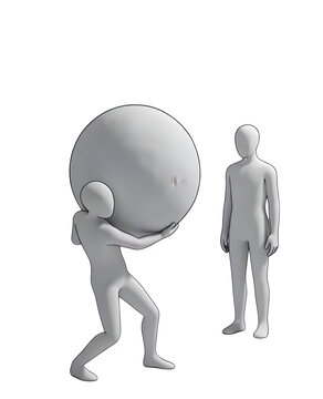 Generic 3d figures interacting with a large sphere concept of teamwork