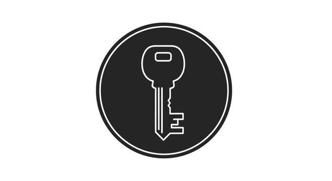 Black key icon in circle, access symbol