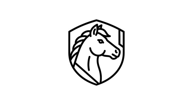 black line art horse head in shield