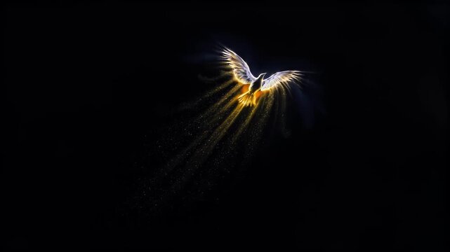 Golden Phoenix Rising From Ashes with Glowing Wings Against Dark Background Cinematic Abstract Motion