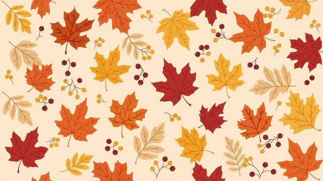 Seamless autumn pattern with vibrant maple leaves and berries, cozy fall seasonal background, for thanksgiving and, harvest holiday