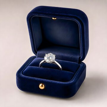 Diamond engagement ring in a blue velvet box for special occasions  