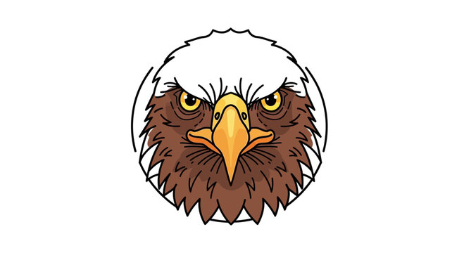 Bald eagle head, angry expression, cartoon style