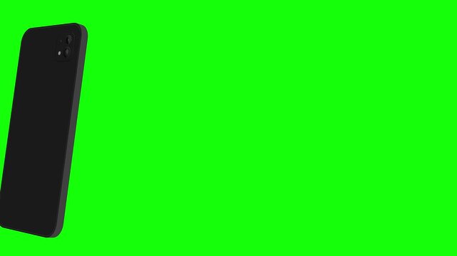 Mobile phone mockup turning 3D animation with green screen and motion tracking markers. Blank smartphone template with white, green, and blue screen chroma key backgrounds.