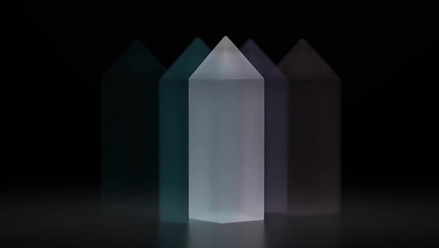 Glowing crystal obelisk with trailing color echoes on black backdrop