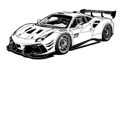 Fototapeta premium Sports car vector illustration, black and white racing vehicle line art graphic design.