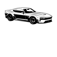Fototapeta premium Sports car vector illustration, black and white outline drawing of a modern muscle vehicle.