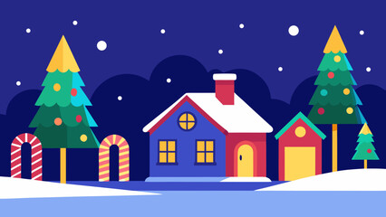 Naklejka premium Christmas Village Street Winter Landscape 