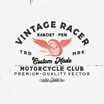 wheel illustration wing graphic motorcycle design speed badge rider vintage
