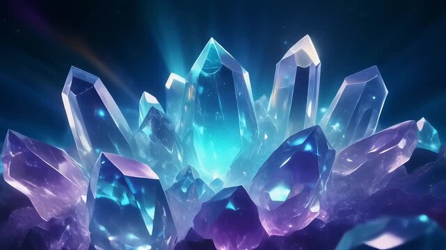 Glowing blue crystals sparkle in this magical digital animation video footage