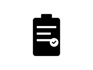 Fototapeta premium Black clipboard icon with a checkmark symbol on a clean white background