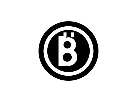 Minimalist black and white bitcoin currency icon on a clean white background