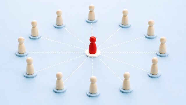 Centralized Team Leadership And Business Network On Light Blue Background