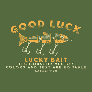 bait illustration fish graphic fishing design hook badge text vintage