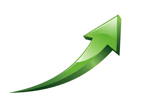 Green upward arrow pointing on white space isolated on white background