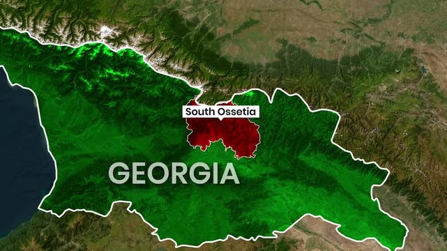 Map animation highlighting Georgia and the autonomous region of South Ossetia