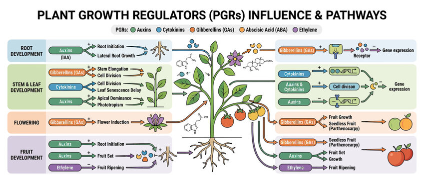 Plant Growth Regulators Influence and Pathways Diagram