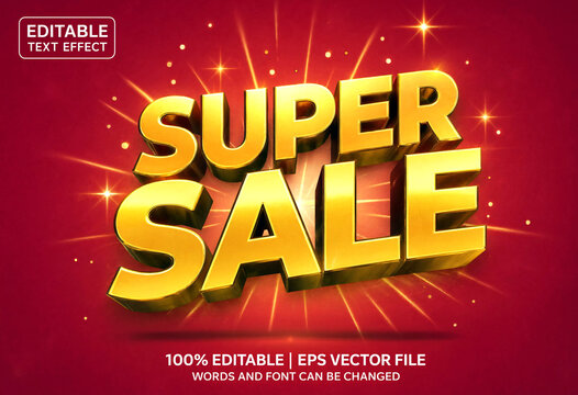 Bright and eyecatching golden super sale text effect with radiant background perfect for promotions
