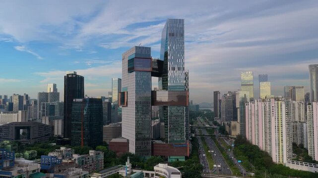 Aerial View of Tencent Headquarters and Shenzhen skyline at Day, Nanshan District, Guangdong, China