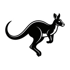 Fototapeta premium Black silhouette of jumping kangaroo on white background, Australian wildlife mascot icon