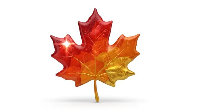 3D Glossy Maple Leaf Changing Colors from Green to Red