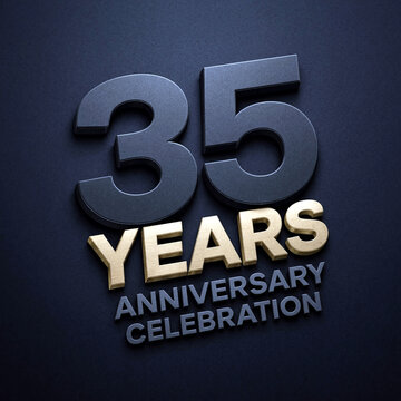 Golden and dark blue three dimensional anniversary text design for thirty five years celebration event