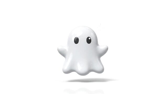 Cute 3D Glossy Ghost Character on White Background
