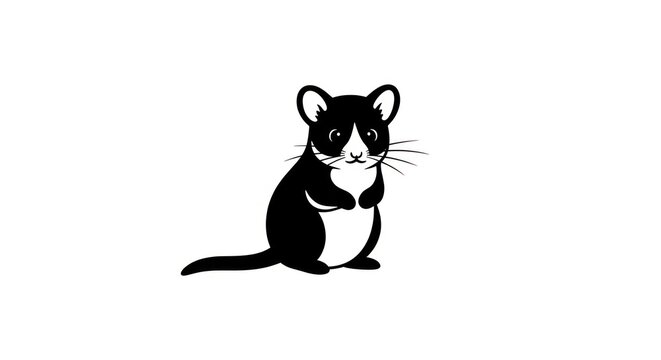 Black and white ferret sitting down.