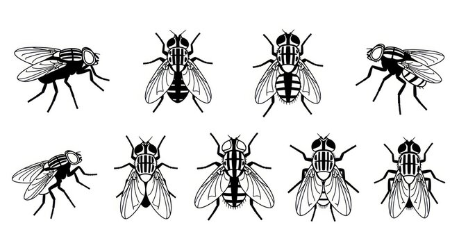 Black and white flies illustration.