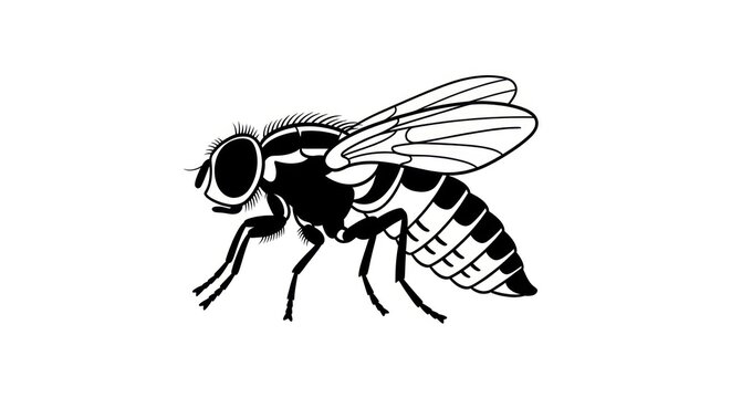 Black and white fly insect illustration.