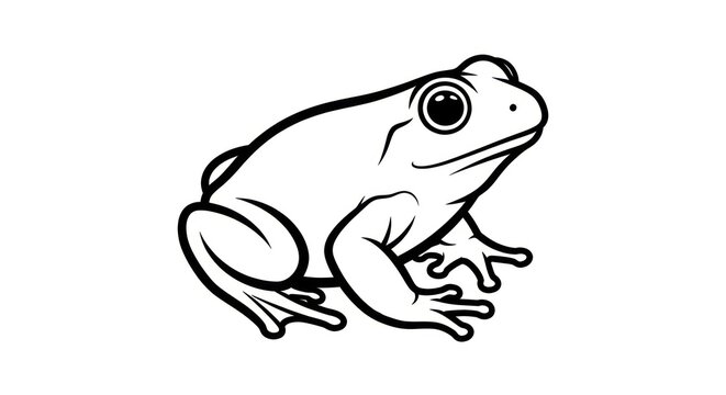 Black and white frog illustration.