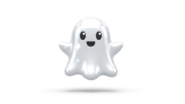 3D Cute White Ghost Character Floating on White Background
