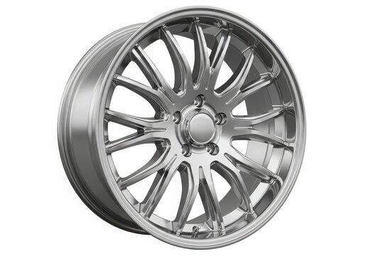 Modern silver alloy car wheel design isolated on white background