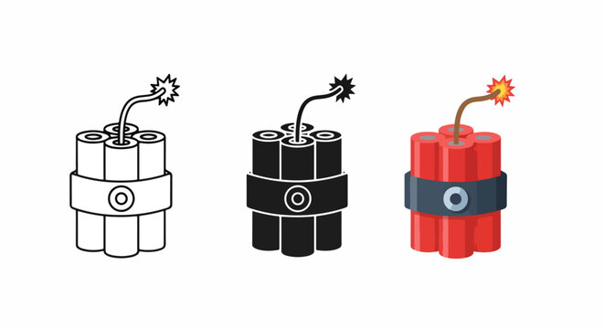 Dynamite explosive bomb icon set: Clipart, sticker - icon set, logo template - SVG and PNG icons - flat icon set