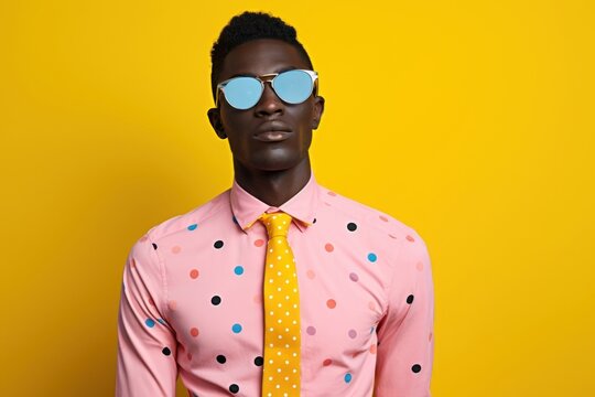 American African man sunglasses clothing shirt.