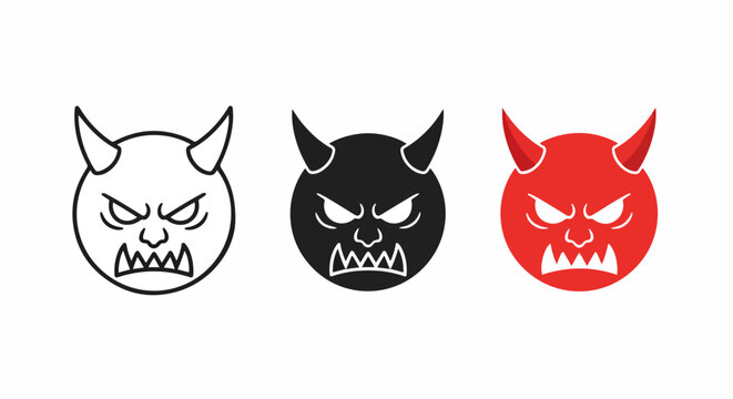 Angry devil face mask vector icon set design: Clipart, sticker - icon set, logo template - SVG and PNG icons - flat icon set