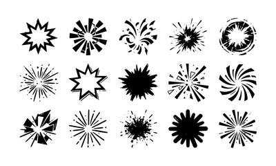 Explosion Starburst Vector Set Black Comic Burst Sunburst Elements Illustration © Masuda