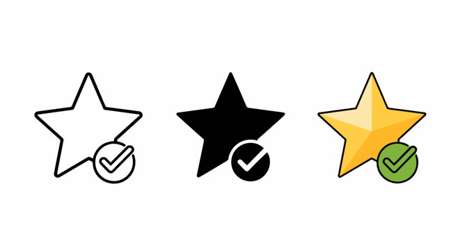 Star rating with checkmark vector icon set: Clipart, sticker - icon set, logo template - SVG and PNG icons - flat icon set