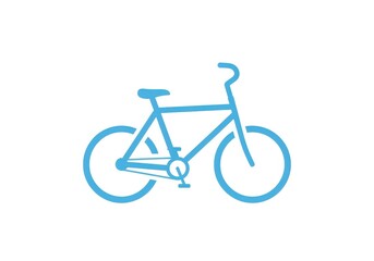 Fototapeta premium Simple blue bicycle icon showing a classic road bike for transport and travel