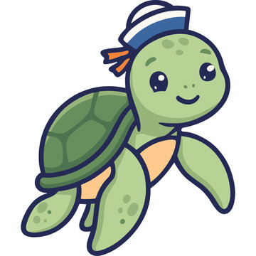 Adorable sailor turtle cartoon mascot for nautical and marine themed designs